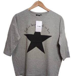 Women's Star Patterned Crew Neck Short Sleeve T-Shirt